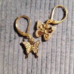 Golden little Butterfly Dangling Earrings (pierced ears)